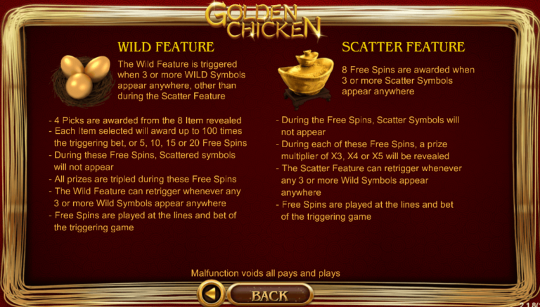 ฟีเจอร์พิเศษเกมสล็อต SimplePlay Golden Chicken